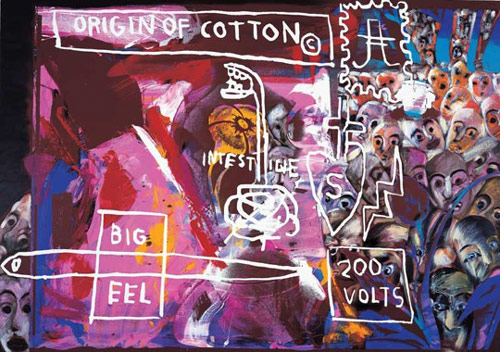 Origin of Cotton, 1984, Andy Warhol, Jean-Michel Basquiat and Francesco Clemente. Private Collection, Courtesy Galerie Bruno Bischofberger, Zurich. © 2010 The Andy Warhol Foundation for the Visual Arts/Artists Rights Society (ARS), New York. © 2010 The Estate of Jean-Michel Basquiat/ADAGP, Paris/ARS, NY. Photo courtesy of brooklynmuseum.org
