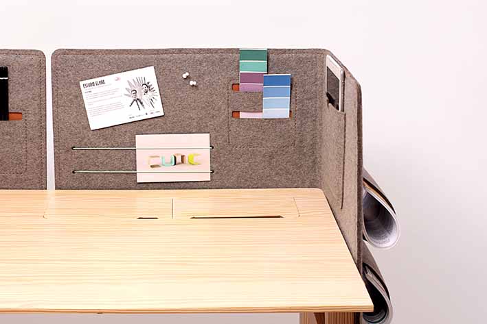 Escritorio Nido: estación de trabajo compacta con laterales de fieltro para foco y orden