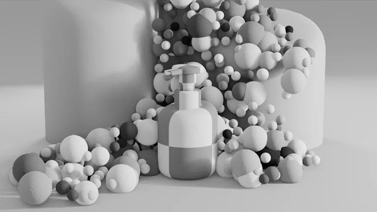 Escena base de producto con botella sobre pedestales usada como referencia visual para una campaña