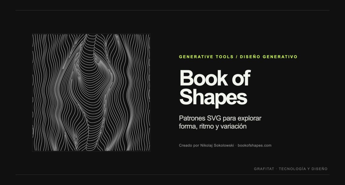 Patrón Flow Lines de Book of Shapes: líneas curvas generativas blancas sobre fondo negro