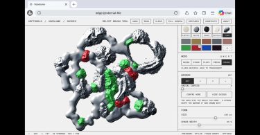 Captura de Vooolume: dibujo digital con materiales en relieve y controles de textura.