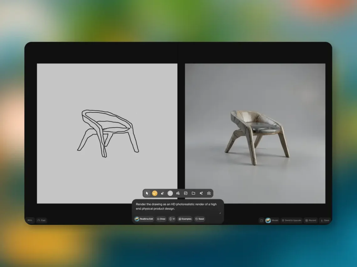 Krea Realtime Edit transforma un boceto dibujado en una visualización de producto